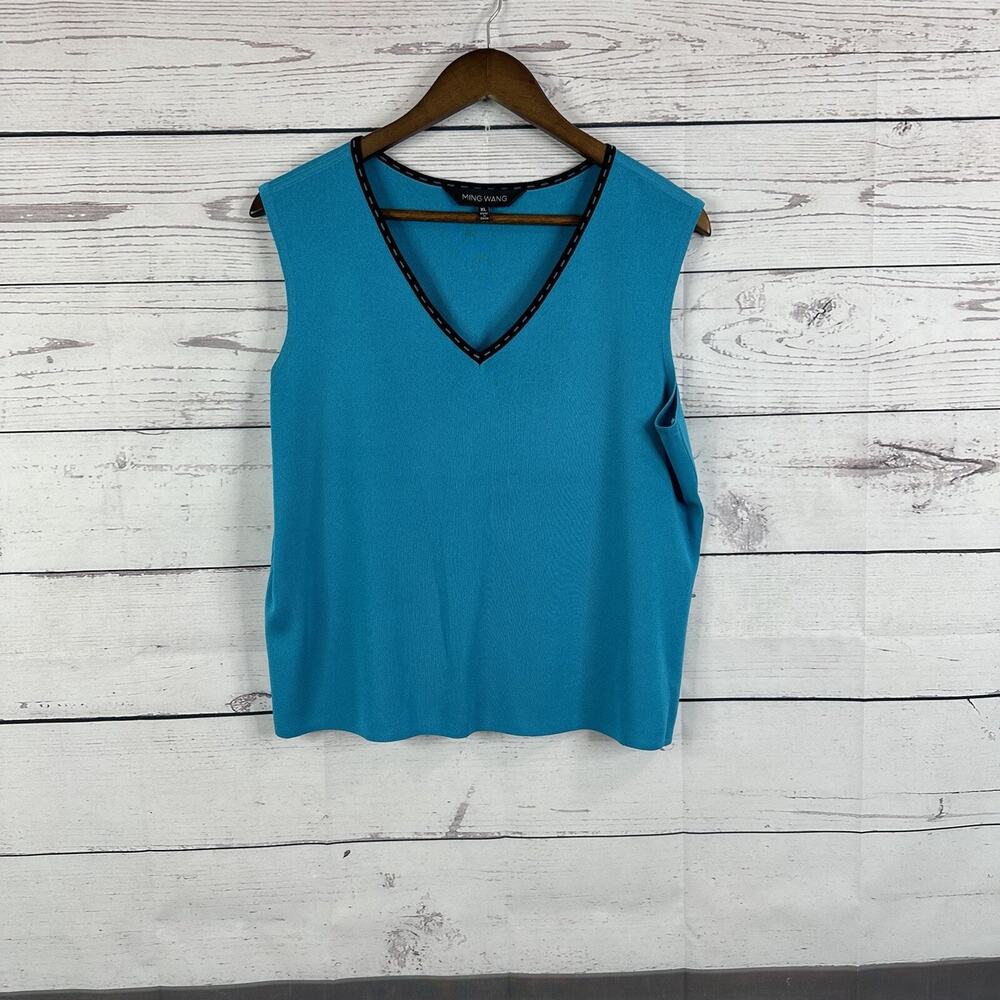 Ming Wang Womens Tank Top Shirt Size XL Blue Shell‎ Knit Career Office Slinky
